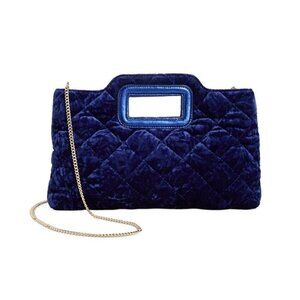 INC Juditth open handle quilted velvet clutch shoulder bag - BLUE